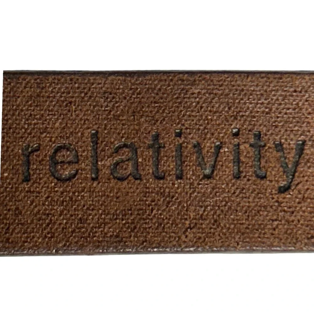 Relativity Brown Genuine Leather Belt Silver Buckle Metal Tip Large (30